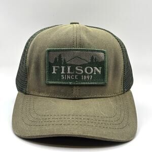 Filson Mens Logger Mesh Cap Tan Brown Tin Cloth Trucker Adjustable Buckle Patch